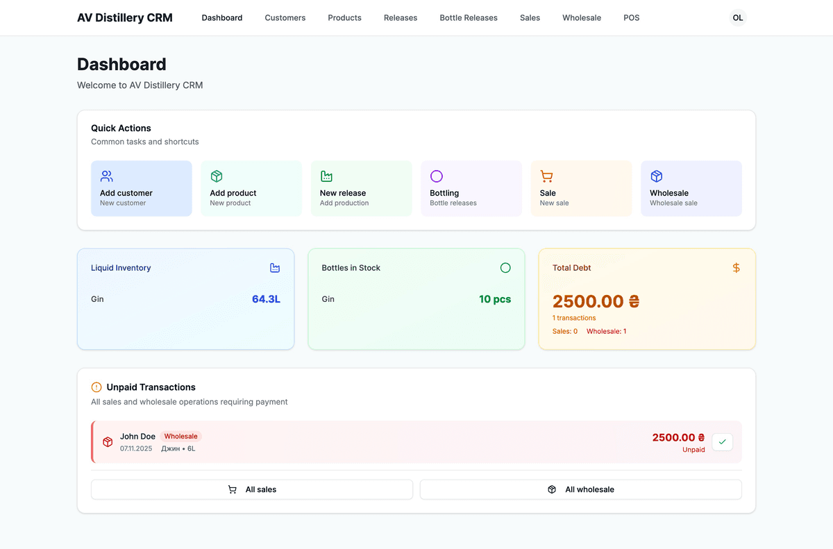 AV Distillery CRM screenshot 2